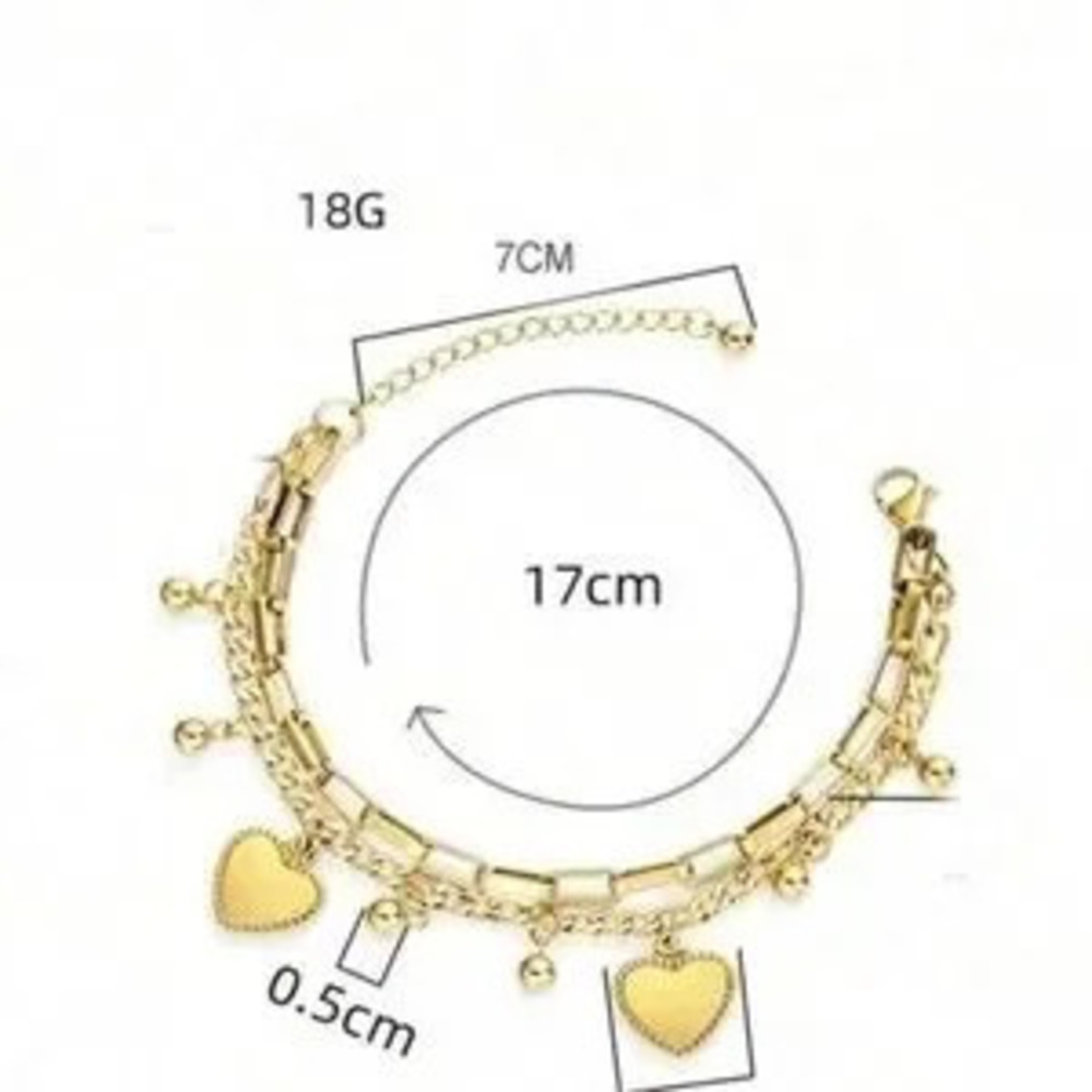 Gold Heart Charm Layered Chain Bracelet